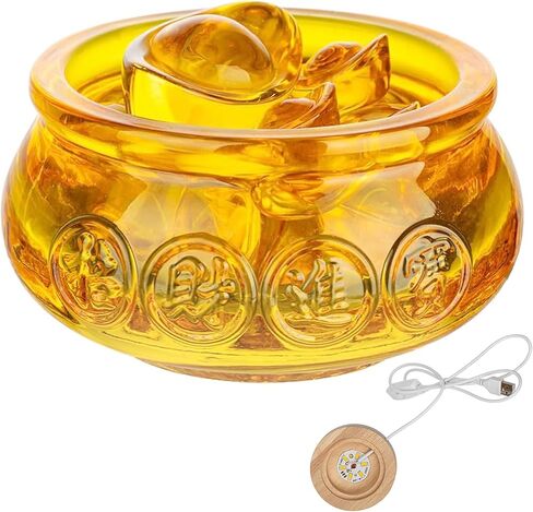 Chinese Feng Shui Decor Crystal Glass Bowl Golden Treasure Basin with Ingot/Yuan Bao Prosperity Money Decor Money Bowl Luck Figurine for New Year & Housewarming Home Office in Kuwait