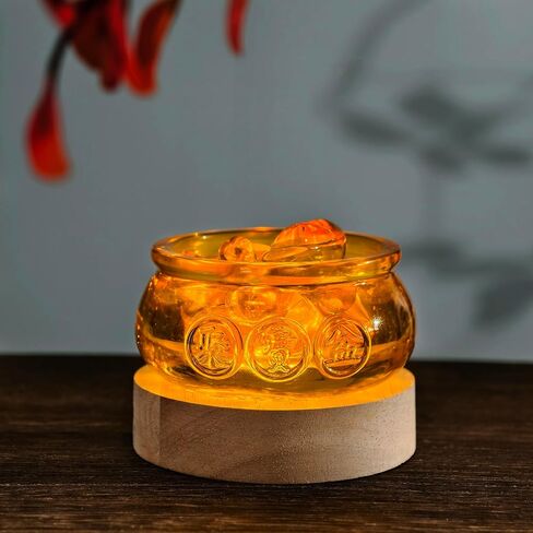 Chinese Feng Shui Decor Crystal Glass Bowl Golden Treasure Basin with Ingot/Yuan Bao Prosperity Money Decor Money Bowl Luck Figurine for New Year & Housewarming Home Office in Kuwait