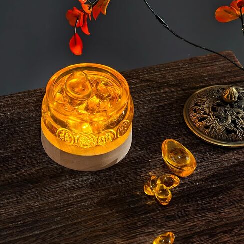 Chinese Feng Shui Decor Crystal Glass Bowl Golden Treasure Basin with Ingot/Yuan Bao Prosperity Money Decor Money Bowl Luck Figurine for New Year & Housewarming Home Office in Kuwait