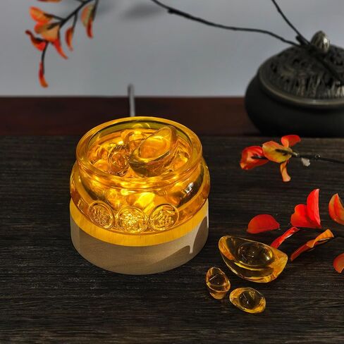 Chinese Feng Shui Decor Crystal Glass Bowl Golden Treasure Basin with Ingot/Yuan Bao Prosperity Money Decor Money Bowl Luck Figurine for New Year & Housewarming Home Office in Kuwait