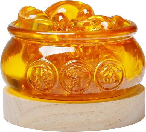 Chinese Feng Shui Decor Crystal Glass Bowl Golden Treasure Basin with Ingot/Yuan Bao Prosperity Money Decor Money Bowl Luck Figurine for New Year & Housewarming Home Office in Kuwait
