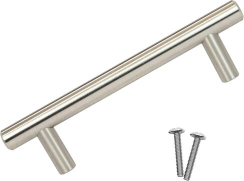 Rok Hardware Contemporary Euro Style Solid Metal Pull/Handle Brushed Nickel 3-3/4" (96 mm) Hole Centers, 5-3/8" Overall Length ROKH1011BN (10 Pack) in Saudi Arabia
