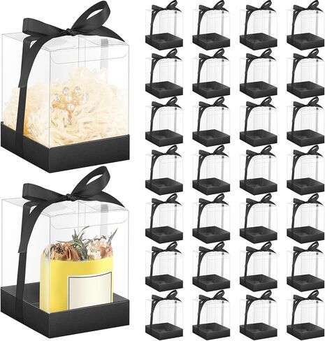 Cunno 36 Set 3.5 x 3.5 x 4.3 in Transparent Candle Gift Box 4-18 oz Tealight Candle Packaging Box Holders Bulk Paper Bottom Clear Cover with Ribbon Gift Box for Guests Wedding Bridal Favors Birthday in Saudi Arabia