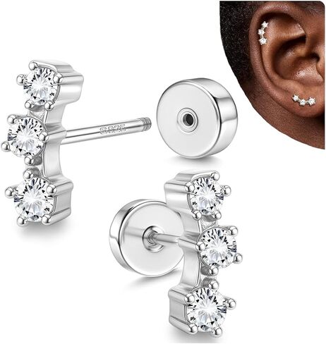 Flat Back Earrings for Women Sterling Silver Post Stud Earrings Cartilage Tragus Helix Piercing Jewelry Earring for Multiple Piercing Dainty 18K Gold Plated Flatback Stud Earrings in Saudi Arabia