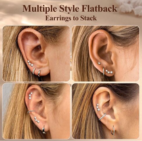 Flat Back Earrings for Women Sterling Silver Post Stud Earrings Cartilage Tragus Helix Piercing Jewelry Earring for Multiple Piercing Dainty 18K Gold Plated Flatback Stud Earrings in Saudi Arabia