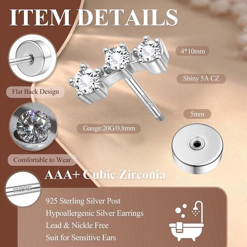 Flat Back Earrings for Women Sterling Silver Post Stud Earrings Cartilage Tragus Helix Piercing Jewelry Earring for Multiple Piercing Dainty 18K Gold Plated Flatback Stud Earrings in Saudi Arabia