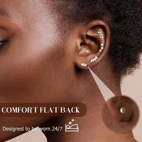 Flat Back Earrings for Women Sterling Silver Post Stud Earrings Cartilage Tragus Helix Piercing Jewelry Earring for Multiple Piercing Dainty 18K Gold Plated Flatback Stud Earrings in Saudi Arabia