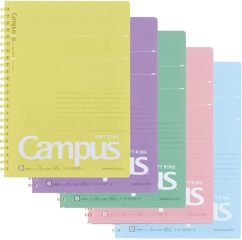 KOKUYO Spiral Lined Notebook, 5 Pack 10'' x 7'' Pastel Journal B5 Campus Soft Ring Notebooks with Dot 7 mm Ruled, 40 Sheets, 1 Subject Notebook, Note Taking for School. Japan Import (SU-S111AT) in Saudi Arabia