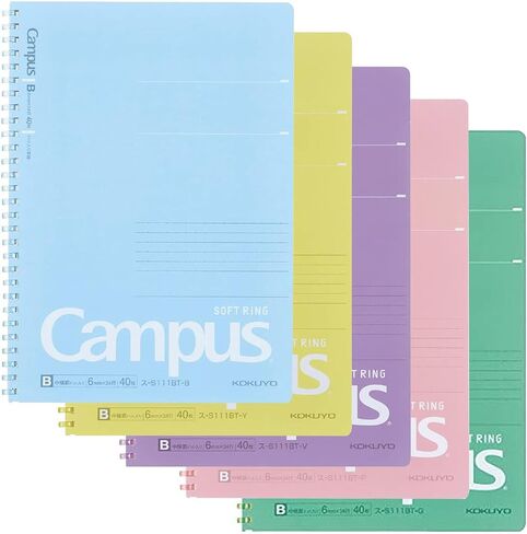 KOKUYO Spiral Lined Notebook, 5 Pack 10'' x 7'' Pastel Journal B5 Campus Soft Ring Notebooks with Dot 7 mm Ruled, 40 Sheets, 1 Subject Notebook, Note Taking for School. Japan Import (SU-S111AT) in Saudi Arabia