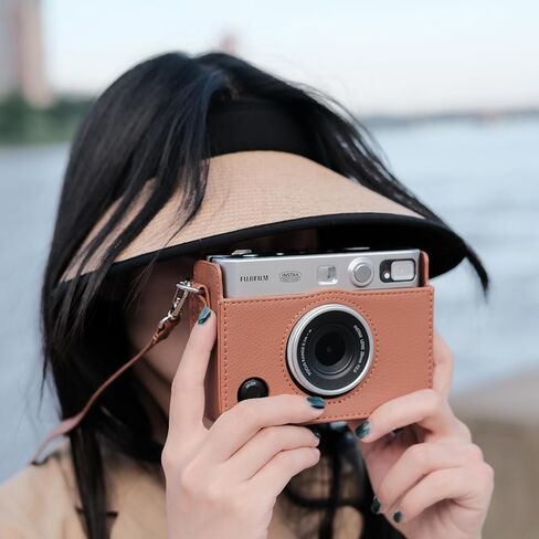 Rieibi Mini EVO Case - Vintage PU Leather Protective Bag for Fuji Instax Mini EVO Instant Camera - Removable Case with Adjustable Shoulder Strap Battery Charging Port - Black in Saudi Arabia