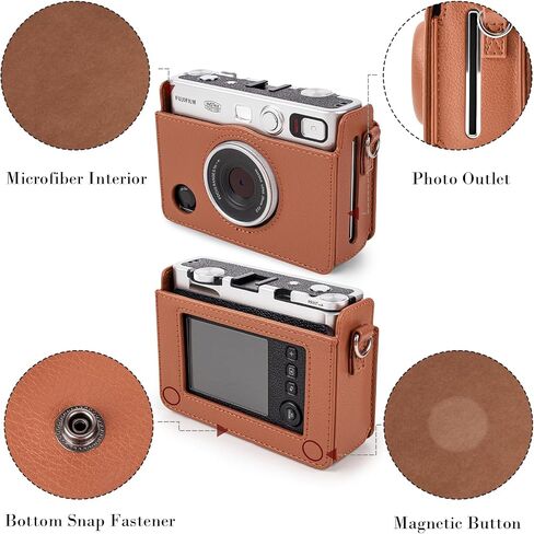 Rieibi Mini EVO Case - Vintage PU Leather Protective Bag for Fuji Instax Mini EVO Instant Camera - Removable Case with Adjustable Shoulder Strap Battery Charging Port - Black in Saudi Arabia