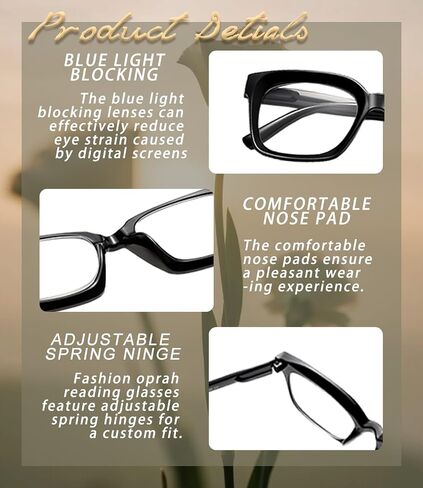 3 Pack Reading Glasses for Women, Blue Light Blocking stylish high end Oversized Square Computer Readers Spring Hinge +1.5 in Saudi Arabia