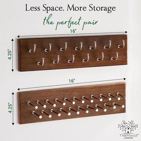 Treehouse London Tie Rack Organizer - يحمل 40 علاقات كبيرة - حامل تخزين معدني قوي من الخشب والمعادن لخزانة - شماعات عرض التعادل الجدار للجدار وغرفة النوم - (رف ربط الجوز) in Kuwait