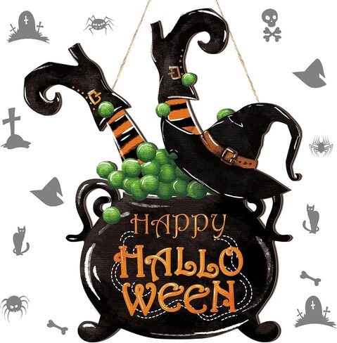 Barydat Halloween ترحيب علامة الباب الهيكل العظمي اليقطين الباب الأمامي إكليل ديكور ريفي معلق إكليل خشبي سيارة علامات في الهواء الطلق لمستلزمات حفلات الهالوين (اليقطين) in Saudi Arabia