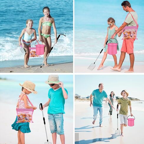 4pcs Shelling Scooper Tools for Beach, Adjustable Shark Tooth Sand Sifter with Mesh Shell Collecting Bag Foldable Beach Bucket Beach Scoop Shovel Toys for Adults Kids Picking Seashell Rock Hunting in Kuwait
