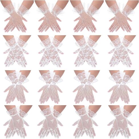 16 Pairs Cuffbow Women Lace Gloves, Tea Party Elegant Short Vintage Lace Gloves for Women Tea Party, Wedding Cosplay in Saudi Arabia