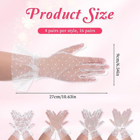 16 Pairs Cuffbow Women Lace Gloves, Tea Party Elegant Short Vintage Lace Gloves for Women Tea Party, Wedding Cosplay in Saudi Arabia