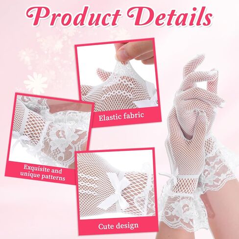 16 Pairs Cuffbow Women Lace Gloves, Tea Party Elegant Short Vintage Lace Gloves for Women Tea Party, Wedding Cosplay in Saudi Arabia