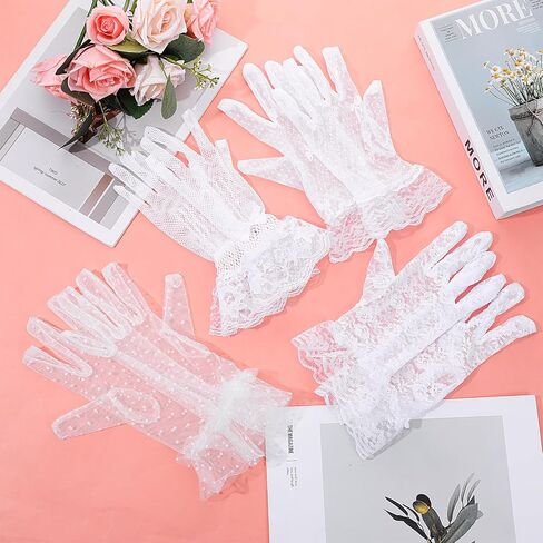 16 Pairs Cuffbow Women Lace Gloves, Tea Party Elegant Short Vintage Lace Gloves for Women Tea Party, Wedding Cosplay in Saudi Arabia