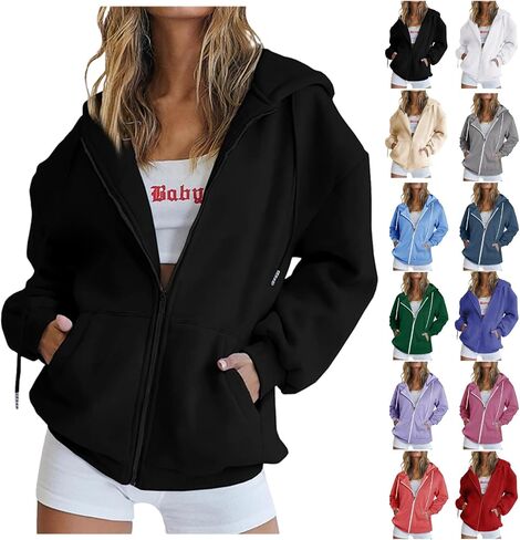 Zip Up Hoodie Women Oversized Long Sleeve Sweatshirts Trendy Casual Y2K Hoodies Jackets with Pocket Fall Fashion 2025 in Saudi Arabia