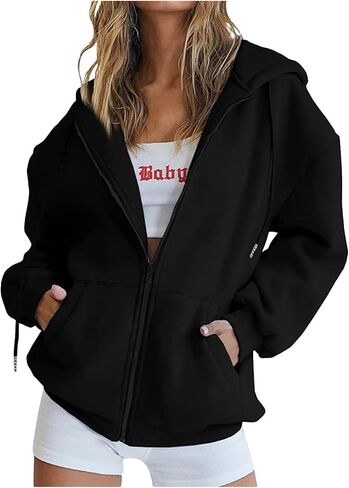 Zip Up Hoodie Women Oversized Long Sleeve Sweatshirts Trendy Casual Y2K Hoodies Jackets with Pocket Fall Fashion 2025 in Saudi Arabia