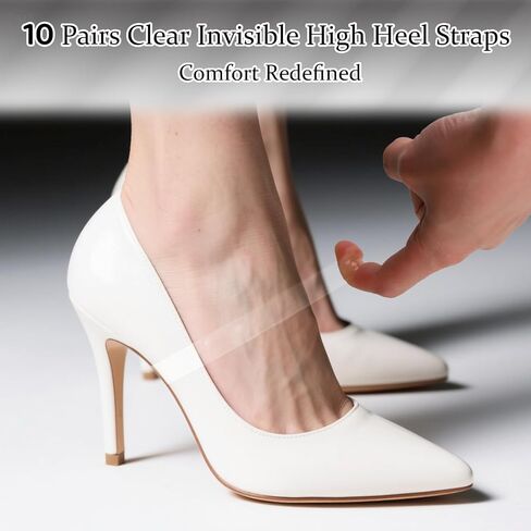 10 Pairs Skin-Friendly Silicone High Heel Shoe Straps – Transparent Elastic Ankle Anti-Loose Straps for Women's High Heels, Invisible Shoe Laces Belts to Prevent Slipping in Saudi Arabia