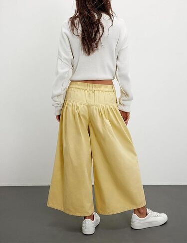 Lentta Women's Wide Leg Jeans Mid Rise Trousers Elastic Waist Button Pleated Demin Pants with Pockets in Kuwait