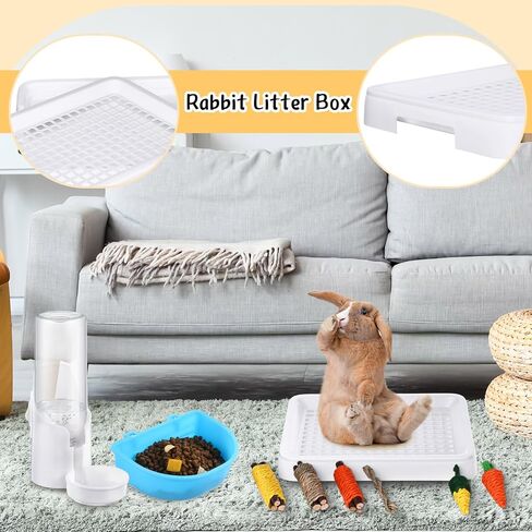 19 Pcs Rabbit Starter Kit Small Rabbit Litter Box Animal Grooming Kit Bunny Toys Bowl Blankets with Cleaning Set for Guinea Pig Bunny Accessories in Saudi Arabia