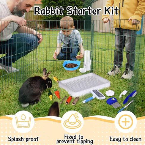 19 Pcs Rabbit Starter Kit Small Rabbit Litter Box Animal Grooming Kit Bunny Toys Bowl Blankets with Cleaning Set for Guinea Pig Bunny Accessories in Saudi Arabia