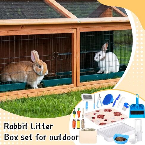19 Pcs Rabbit Starter Kit Small Rabbit Litter Box Animal Grooming Kit Bunny Toys Bowl Blankets with Cleaning Set for Guinea Pig Bunny Accessories in Saudi Arabia