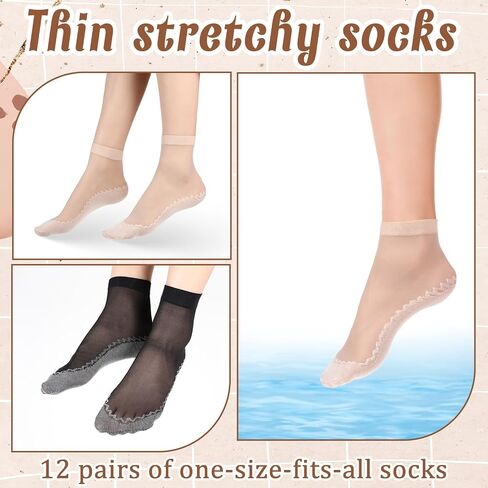 Sheer Socks, 12 Pairs Nylon Socks for Women Sheer Ankle Sock Women Ankle Stockings Silk Sock w/Reinforced Bottom and Toe in Saudi Arabia