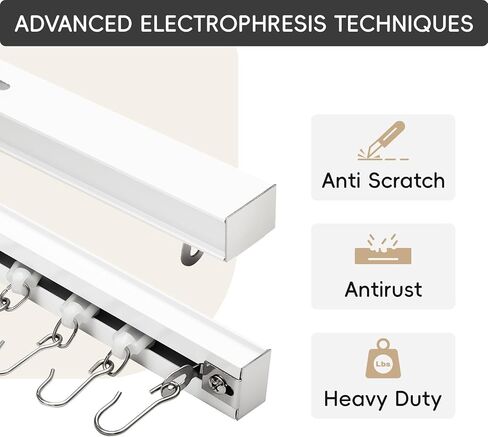 Ceiling Curtain Track, Curtain Track for Curtains, Drapes, and Room Dividers, Ceiling Mounted Rail Set with Roller Hooks, White, 6ft - 9ft in Kuwait