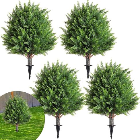 2 Pcs Artificial Cedar Topiary Bush 25" Tree UV Resistant with Spike Easy to Push in The Ground Artificial Cedar Topiary Tree Shrubs Fake Plants for Indoor Outdoor Home Garden in Saudi Arabia