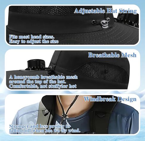 Solar Powered Fan Hat for Men Women - Wide Brim Cooling Hat with 2 USB/Solar Charging Fans, Solar Fan hat - UPF50+ Sun Hat in Saudi Arabia