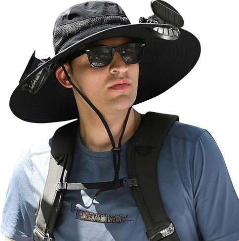 Solar Powered Fan Hat for Men Women - Wide Brim Cooling Hat with 2 USB/Solar Charging Fans, Solar Fan hat - UPF50+ Sun Hat in Saudi Arabia