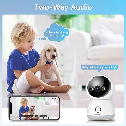 WEILAILIFE 【ثنائي النطاق وصوت ثنائي الاتجاه】 كاميرا أمان لاسلكية منزلية 2K، كاميرات أمان ذكية بزاوية 360 درجة/إمالة للحيوانات الأليفة/الطفل مع موجه WiFi 2.4/5 جيجا هرتز، اكتشاف الإنسان، SD&Cloud in Kuwait