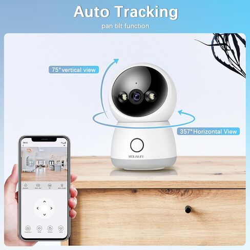 WEILAILIFE 【ثنائي النطاق وصوت ثنائي الاتجاه】 كاميرا أمان لاسلكية منزلية 2K، كاميرات أمان ذكية بزاوية 360 درجة/إمالة للحيوانات الأليفة/الطفل مع موجه WiFi 2.4/5 جيجا هرتز، اكتشاف الإنسان، SD&Cloud in Kuwait