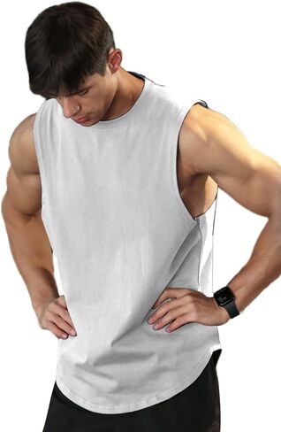 Men's Sleeveless Sports T-Shirt Quick Dry Cotton Muscle Shirt Casual Sports Tank top in Kuwait