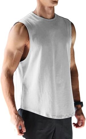Men's Sleeveless Sports T-Shirt Quick Dry Cotton Muscle Shirt Casual Sports Tank top in Kuwait