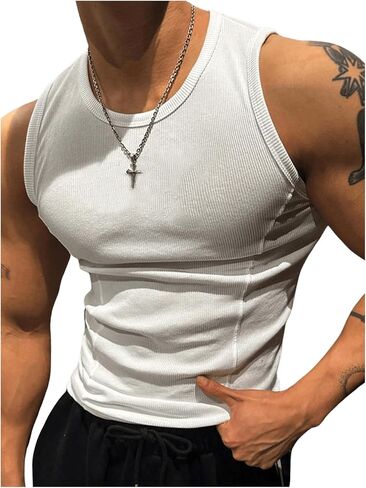 Men's Ribbed Sleeveless Tank Tops Crew Neck Slim Fit Gym Work Tank Undershirts Summer Tops in Saudi Arabia