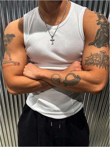 Men's Ribbed Sleeveless Tank Tops Crew Neck Slim Fit Gym Work Tank Undershirts Summer Tops in Saudi Arabia
