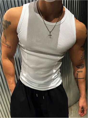 Men's Ribbed Sleeveless Tank Tops Crew Neck Slim Fit Gym Work Tank Undershirts Summer Tops in Saudi Arabia