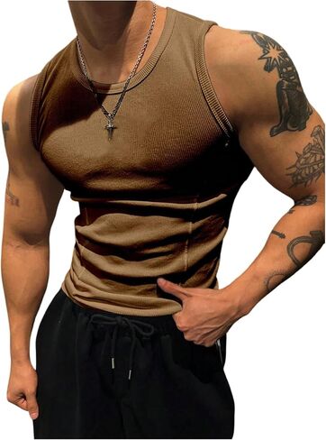 Men's Ribbed Sleeveless Tank Tops Crew Neck Slim Fit Gym Work Tank Undershirts Summer Tops in Saudi Arabia