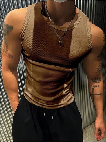 Men's Ribbed Sleeveless Tank Tops Crew Neck Slim Fit Gym Work Tank Undershirts Summer Tops in Saudi Arabia