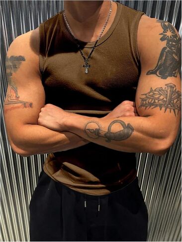 Men's Ribbed Sleeveless Tank Tops Crew Neck Slim Fit Gym Work Tank Undershirts Summer Tops in Saudi Arabia