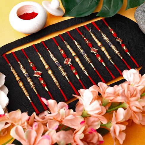 مجموعة من 12 Rakhi للأخ Bhabhi و Bhatija Bhai Bhaiya Raksha Bandhan Gift Rakhi Thread Rakhi مع حزمة هدايا بطاقة المعايدة in Saudi Arabia