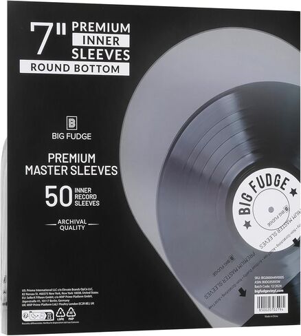 Big Fudge Vinyl Record Sleeves Inner - Vinyl Sleeves - Clear 3-Layer Album Covers with Anti-Static Rice Paper - Acid Free Protective Outer Cover for 7" Records - White, 50 Pack in Kuwait