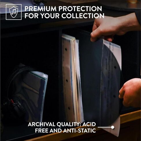 Big Fudge Vinyl Record Sleeves Inner - Vinyl Sleeves - Clear 3-Layer Album Covers with Anti-Static Rice Paper - Acid Free Protective Outer Cover for 7" Records - White, 50 Pack in Kuwait