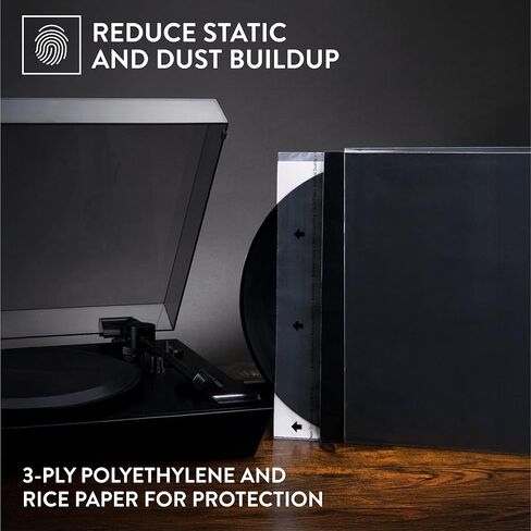 Big Fudge Vinyl Record Sleeves Inner - Vinyl Sleeves - Clear 3-Layer Album Covers with Anti-Static Rice Paper - Acid Free Protective Outer Cover for 7" Records - White, 50 Pack in Kuwait