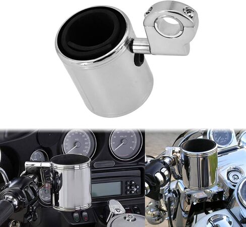 Motorcycle Handlebar Cup Holder Adjustable Fit for Harley Touring Electra Road Glide Sportster Dyna Softail Universal for 7/8" 1'' 1.25'' Handlebar (Chrome) in Saudi Arabia